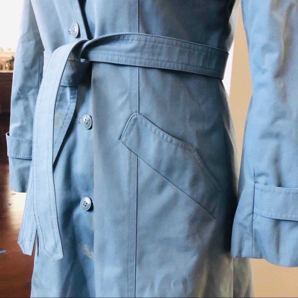 Vintage Duck Egg Blue Hooded Trench Coat View 5